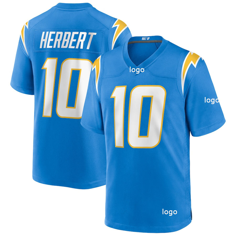 Оптовая продажа, мужские футболки с вышивкой #10 Justin Herbert #15 Ladd McConkey Los Angeles, зарядные устройства