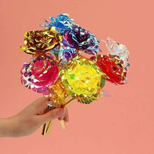 Rose en feuille d'or irisée - Fleur artificielle laser colorée, éternelle et simulée pour la Saint-Valentin et les mariages - Product Image 2