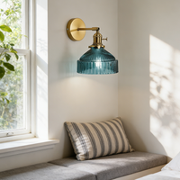 Applique murale LED moderne en fer, style campagnard américain, E27, verre bleu, pour hôtel, chambre, couloir, salon