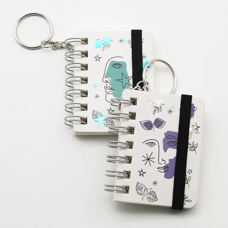 Mini cuaderno de notas en espiral, fácil de llevar, con llavero y papel de aluminio, cuadernos en espiral pequeños