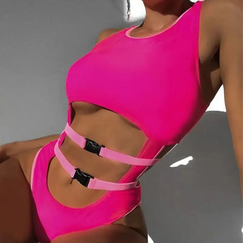 Custom Logo Buckles Sport Style One Piece Swimsuit Bathing Suit For Women Bikini Hot Girls Xxx Neon Bikini Ready To Ship