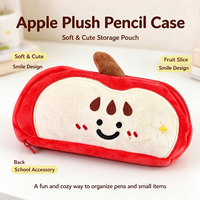 Trousse à crayons en peluche pomme rouge Kawaii en promotion, motif fruit mignon avec broderie 3D feuille et étoile, cadeau pour filles