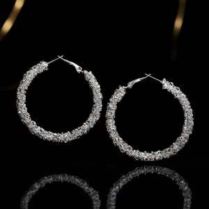 E4162 Orecchini a cerchio di lusso da donna, neri e dorati, con strass di cristallo, placcati in argento, gioielli da festa - Product Image 2