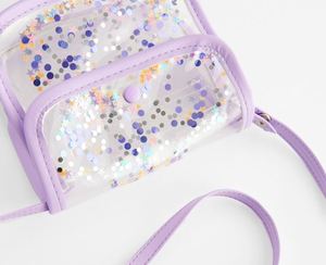 Sac à bandoulière transparent en PVC pour enfants, personnalisé, violet vif, avec décorations brillantes et paillettes, mignon, sac à sequins - Product Image 3