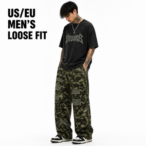 Wholesale Premium <b>Straight</b> Ripped Acid Wash 100% Cotton Vintage Distressed Baggy Streetwear <b>Cargo</b> <b>Trousers</b> Custom Logo - Product Image 3