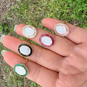 Bague religieuse pour femme en or véritable 18 carats plaqué or, Vierge Marie, coquille blanche, Notre-Dame <span class=keywords><strong>de</strong></span> <span class=keywords><strong>Guadalupe</strong></span>, sertie <span class=keywords><strong>de</strong></span> zirconiums cubiques, bijoux catholiques - Product Image 3