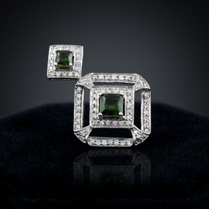 Art Palace 925 <b>Silver</b> Flower <b>Stud</b> <b>Earrings</b> with Emerald Cut Green Gemstone and Diamond Accents Luxury Engagement Wear for Women - Product Image 2