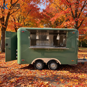 Remorque alimentaire mobile à vendre, en tôle verte, style rétro, pour la vente de café, glaces, burgers, BBQ et autres plats de rue. - Product Image 3
