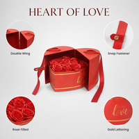 Leabon Hartvormige Cadeaupapierdoos Rood Rozen Gevuld Lint Sluiting met Drukknoop voor Valentijnsdag Liefdesgeschenk Verpakking Groothandel Fabriek