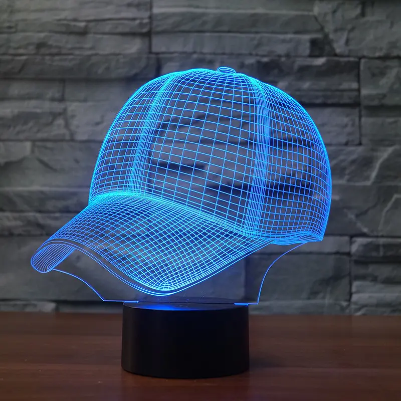 7 color changing led Night Light 3D Baseball Hat Illusion Lamp Night Lights Table Lamp Decor GIft
