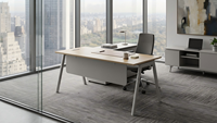 Bureau de travail en forme de L moderne avec armoire de rangement latérale, bureau de direction pour solutions de mobilier de bureau en open space