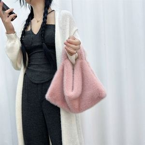 For Women's Fashion Fluffy Fur Small Wrist Handbag New Design Custom Logo Zipper Pillow Shape Strapless <b>20L</b> Polyester - Product Image 3
