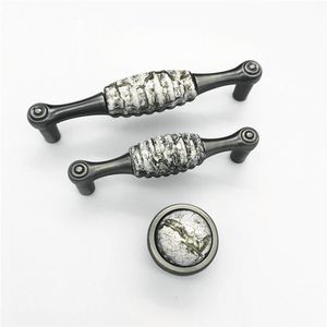 ヨーロッパのアンティークキャビネット引き出しワードローブセラミックハンドルキャビネットキッチン家具ドアブラックニッケル大理石セラミックハンドルノブ - Product Image 2