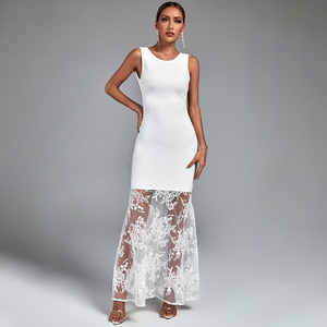2022 blanc dos nu longue <span class=keywords><strong>robe</strong></span> de <span class=keywords><strong>Cocktail</strong></span> Sexy bandages dentelle Patchwork femmes <span class=keywords><strong>robe</strong></span> col rond sans manches Maxi dentelle <span class=keywords><strong>robe</strong></span> de pansement - Product Image 2