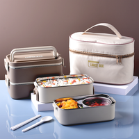 Boîte à bento FTS en plastique japonaise personnalisée, ensemble en acier inoxydable 304, boîte à lunch isotherme portable pour adultes à 3 niveaux