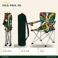 Chaise pliante portable robuste avec accoudoirs, porte-gobelet et motif logo personnalisé pour les rassemblements en plein air