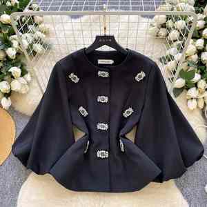 Blusas Casuales de Manga Larga con Cuello Redondo para Mujer, Estilo Otoño, Manga Farol, Camisas Sólidas con Diamantes, Tops de Fiesta para Mujer, Ropa al por Mayor - Product Image 2