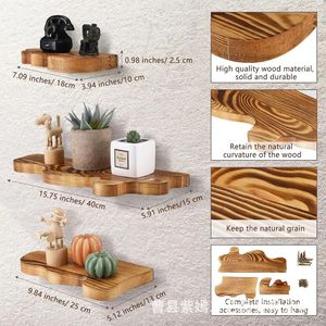 Retro Wooden Irregular Floating <b>Wall</b> Shelf Solid Wood Cloud Shape <b>Wall</b> Mounted Storage Bedroom Living Room <b>Display</b> - Product Image 3