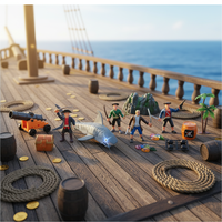 Juego de Piratas y Tiburones al por Mayor, Tiburón Luminoso con Piratas y Accesorios de Tesoro para Niños de 3+ Años