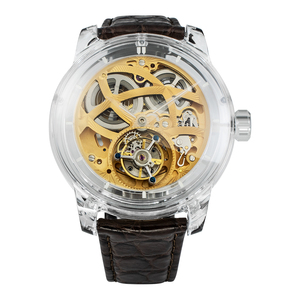 Montre squelette tourbillon de luxe en cristal de saphir, mouvement mécanique automatique, bracelet en cuir véritable, montre haut de gamme pour homme - Product Image 3