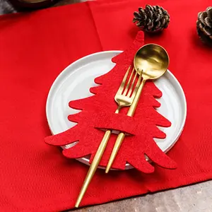 ชุดมีด4ชิ้นสำหรับโต๊ะรับประทานอาหารช้อนส้อมสักหลาดกระเป๋าตกแต่งคริสต์มาส