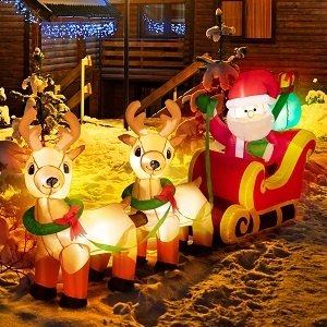 Luces <span class=keywords><strong>LED</strong></span> Decorativas para Fiestas Familiares al Aire Libre, Inflable Navideño <span class=keywords><strong>de</strong></span> Santa Claus Sentado en un Trineo con 2 Renos - Product Image 5