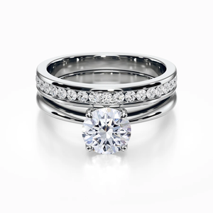 แหวนหมั้นชุดเจ้าสาวแบบ Solitaire Channel ของ SGARIT ประดับเพชร 3 กะรัต ทอง 18k เพชรเลี้ยงในห้องปฏิบัติการ ฝังแบบ Pave ครึ่งวง VS D พร้อมใบรับรอง IGI - Product Image 1