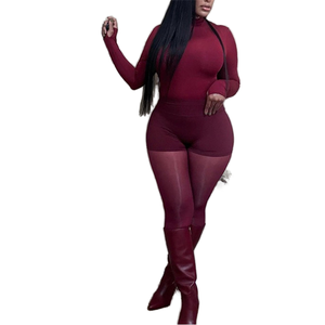 Ensemble décontracté 3 pièces tricoté et brodé pour femme, col montant, haut à manches longues, short de yoga moulant uni et collants - Product Image 1