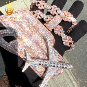 Colgante de Avión Grande Personalizado de Plata 925 con Oro Rosa y Diamantes de Moissanita VVS, Joyería Hip Hop Iced Out para Hombre y Mujer - Product Image 2