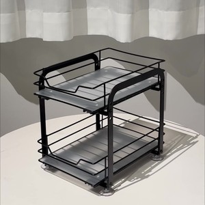 Étagère à épices coulissante double couche pour armoire, organisateur amovible pour évier, forme rectangulaire, sans perçage requis - Product Image 4