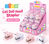 Mini Agrafeuse Tête de Chat Mignonne MIAX, Boîte de Présentation de 16 Pièces, Papeterie Kawaii pour l'École, le Bureau et les Cadeaux