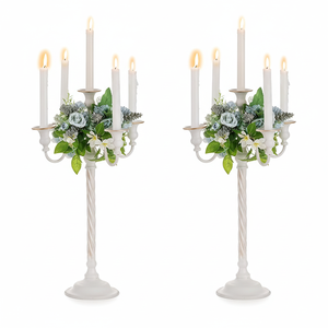 Juego de Dos Candelabros de Aluminio de 5 Brazos con Acabado Blanco para Decoración del Hogar, Bodas y Navidad, Candelabros de Pie - Product Image 1