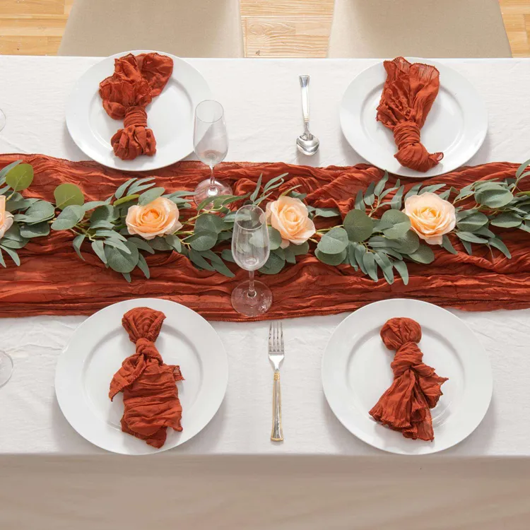 Factory Cheap Soft Terracotta Cheesecloth Cheese Cloth Wedding Party Cotton Table Runners