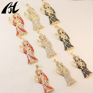 Nuevo Dije del Ángel de la Muerte con Aureola Pequeña y Diamantes, Bañado en Oro Amarillo de 18K, Joyería de la Santa Muerte la Parca para Ocasiones de Fiesta - Product Image 1