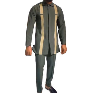 2024 all'ingrosso uomo nuovo stile di moda camicia a maniche lunghe + pantaloni lunghi Set colletto rovesciato Casual 2 pezzi - Product Image 1