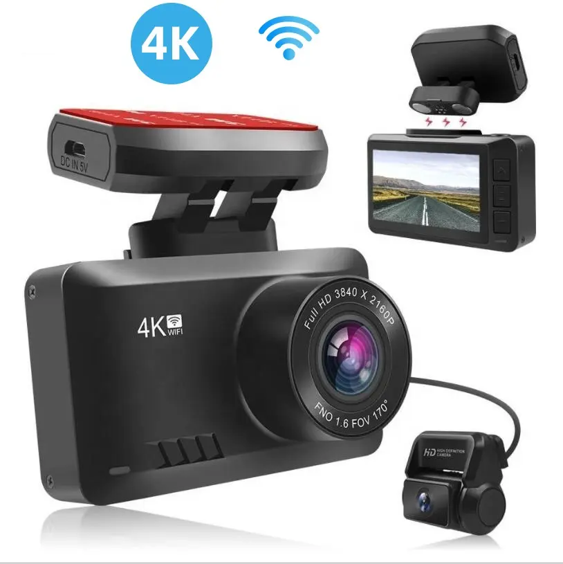 Видеорегистратор с двумя объективами и разрешением 4K жест фото Wi-Fi 2,45 "Sony IMX335 Автомобильный видеорегистратор авто видео рекордер DVR GPS регистратор магнитное крепление Автомобильный Черный Ящик
