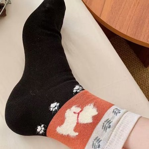 Wool Mid-Calf <b>Socks</b> For Women Thickened Warm Autumn Winter Anime Cartoon Puppy Pattern Oatmeal Dark Gray <b>Black</b> Gray - Product Image 2