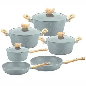 Nieuwe 6 Stuks Non-Stick Aluminium Kookgerei Set Potten En Pannen Koekenpan Set Met Houten Handvat