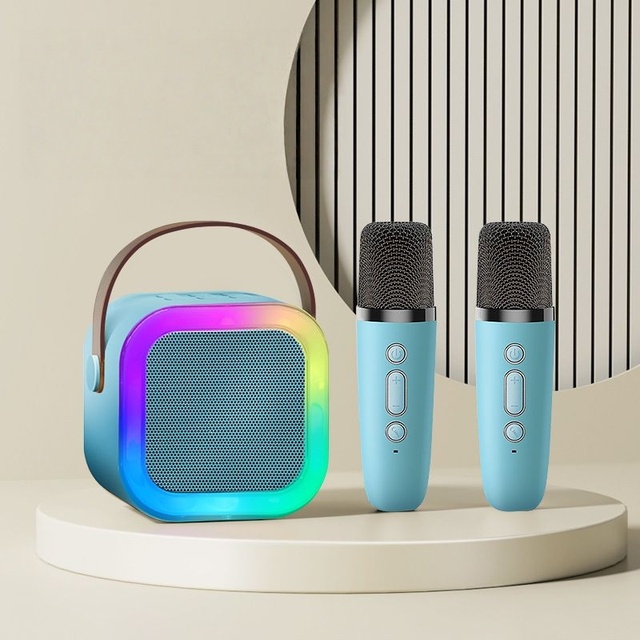 Hot Sale K12 RGB LED Light Party Karaoke Function Dual Microphone 5W 800mAh Wireless Mini Portable Speaker Children Toy