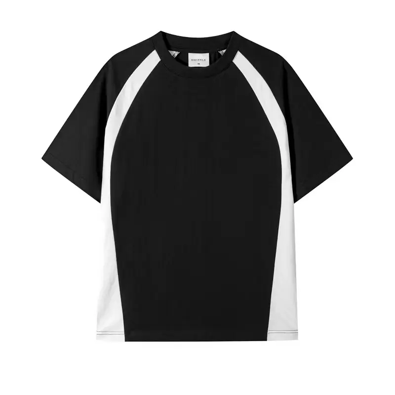 Sports & Leisure 250gヘビーコーマ綿半袖メンズサマーパッチワークカラークルーネックトップレディースTシャツ