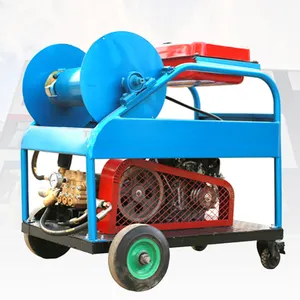 Máquina de limpieza de chorro de agua de alta presión para desbloqueo de tubería de drenaje de alcantarillado de motor de gasolina 24HP 180bar