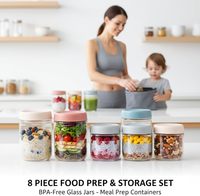 Lot de 6 contenants en verre hermétiques sans BPA de 16 oz pour overnight oats, avec couvercles, empilables et compatibles lave-vaisselle pour le stockage des aliments