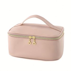 Bolsa Organizadora de Maquillaje de Moda para Mujer, Bolsa de Cosméticos de Cuero PU Duradera con Asa para Viaje, Estuche de Almacenamiento de Cosméticos - Product Image 1