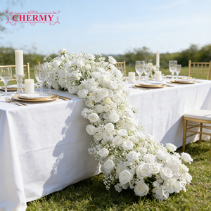 Dalian Chermy White Artificial <strong>Table</strong> Runner <strong>Flower</strong> Cascading Floral <strong>Arrangement</strong> for Wedding Long <strong>Table</strong> Decor - Product Image 2
