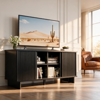 Meuble TV SENYU moderne et minimaliste à quatre portes, en bois massif, avec rangement, idéal pour le salon