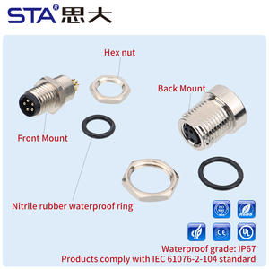 M8焊料金属插座M11x1螺钉母背板安装连接器3 4 5 6 8针黄铜触点M8隔板 - Product Image 3