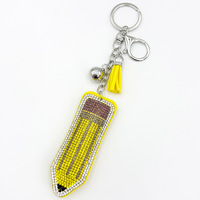 Mode Kristal Strass Potlood Versierde Sleutelhanger Potlood Kwastje 3D Verbluffende diamant Ingelegde Sleutelhangers Lerarendag Cadeau
