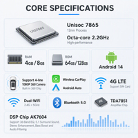 Autoradio universel 2 DIN Android 14 de 13 pouces, écran QLED 2K 1920x1200, UIS7865 8 cœurs, CarPlay sans fil, Android Auto, GPS