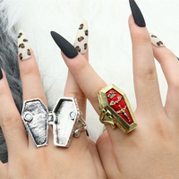 Bague rétro tendance, bijoux punk, croix cercueil rouge, anneaux ouvrables