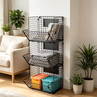Panier de rangement alimentaire en fil de fer durable à 3 niveaux, pliable, à suspendre au mur, pour fruits et légumes, idéal pour une cuisine moderne